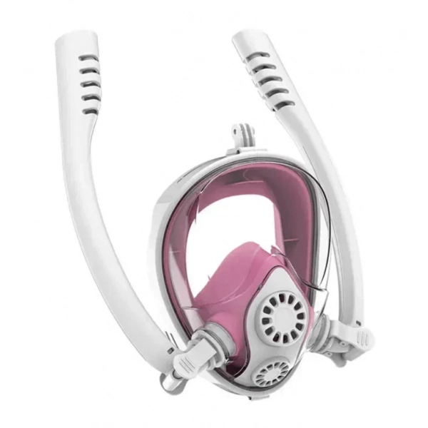 Full Face Snorkel Mask Ολοπρόσωπη Μάσκα Θάλασσας με 2 Αναπνευστήρες & Βάση για Action Camera HJKB K2 - Λευκό/Ροζ L/XL
